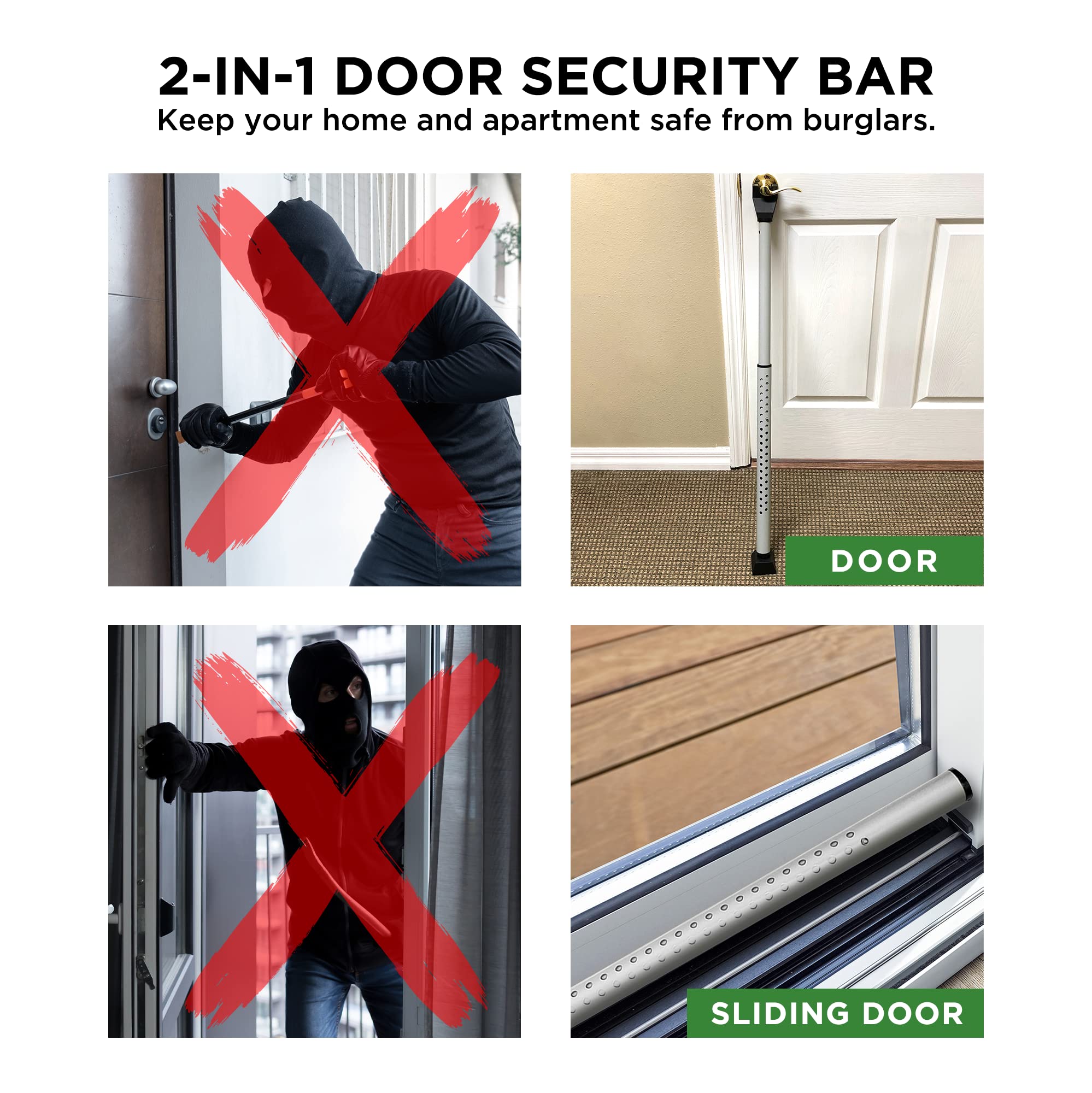 Guard Dog Security adjustable range 25 to 41.5 inches fits most doors.