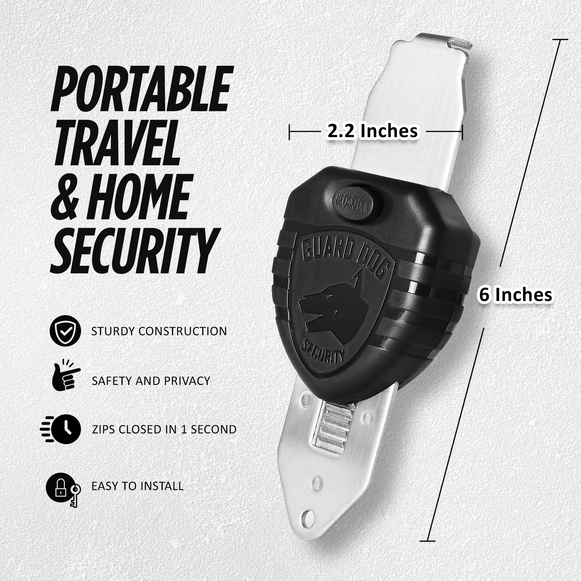Blocklock tool-free setup enables rapid door security in any room.