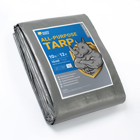 GUARD SHIELD heavy duty tarp folded for compact storage and quick weather protection