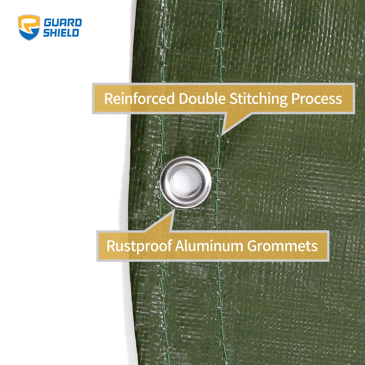 Guard Shield tarp features rustproof aluminum grommets every 18 inches for secure ties