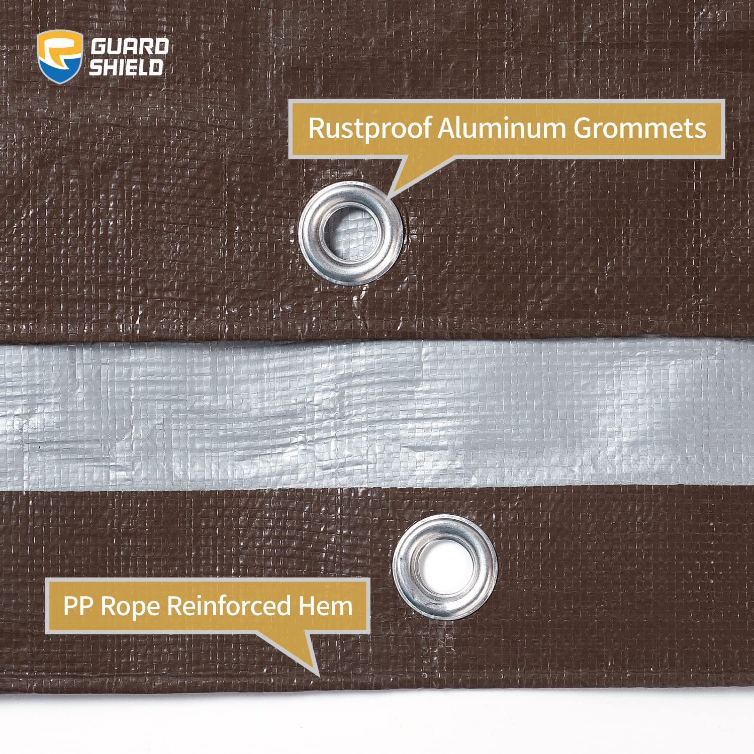 Aluminum grommets every three feet provide secure anchoring.