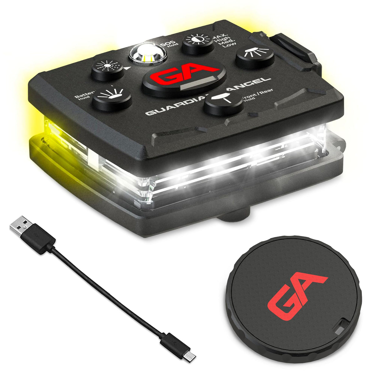 Guardian Angel Micro front white LEDs provide high visibility for night walks