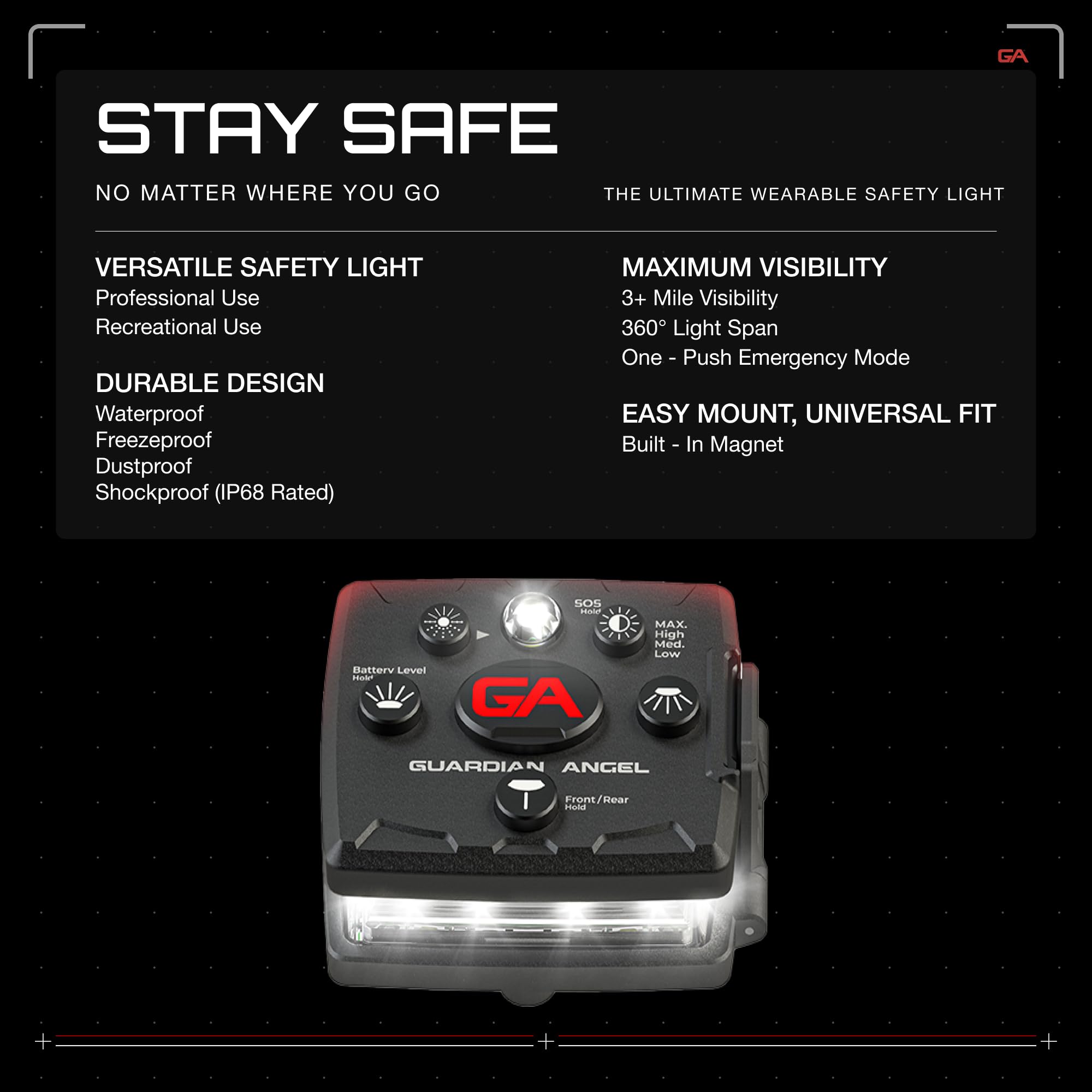 Guardian Angel Micro Series rear red LED boosts rear visibility for cycling