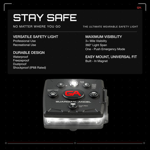 Guardian Angel Micro rear yellow LEDs enhance visibility from behind during runs