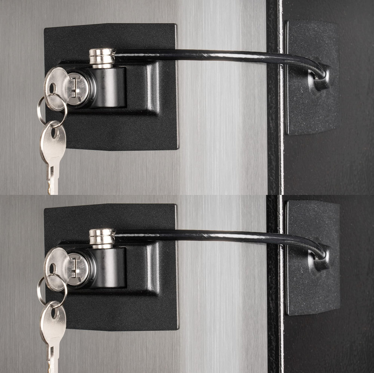 Guardianite 2-pack premium refrigerator lock black guards medicines, alcohol, and lunches.