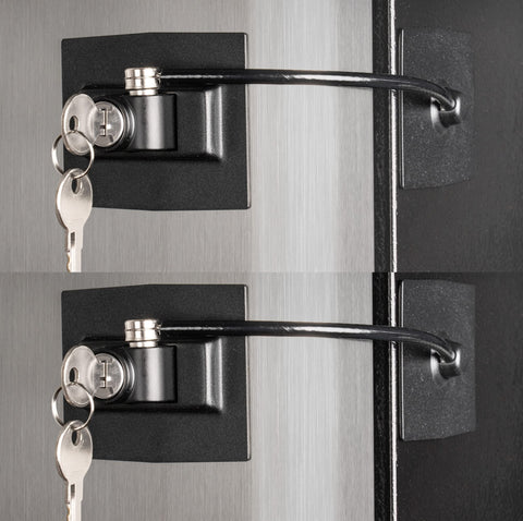Guardianite 2-pack premium refrigerator lock black guards medicines, alcohol, and lunches.
