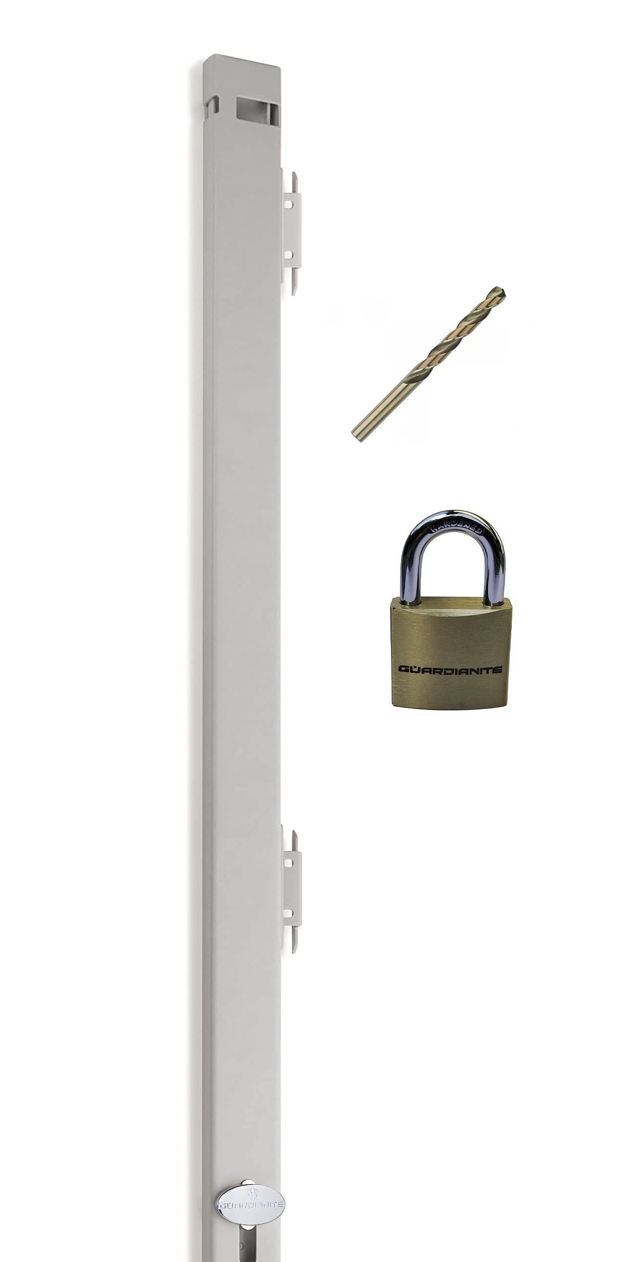 Guardianite 46-inch beige file locking bar secured to a cabinet for safe documents.