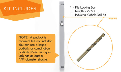 Cobalt drill bit included with Guardianite locking bar.
