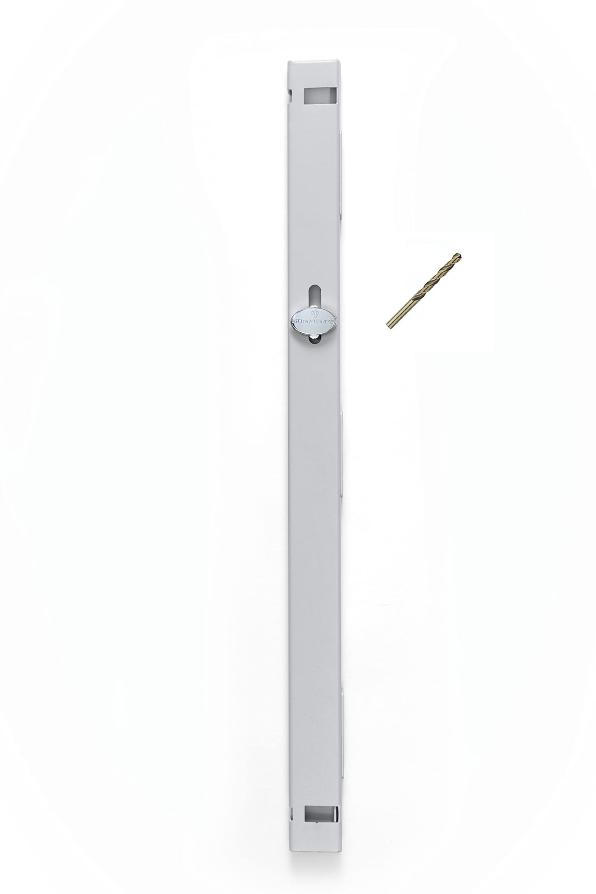 Guardianite locking bar installation view on a two-drawer cabinet.