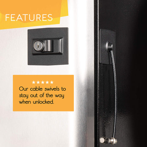Guardianite refrigerator lock cable swivel keeps cable out of the way for easy access.