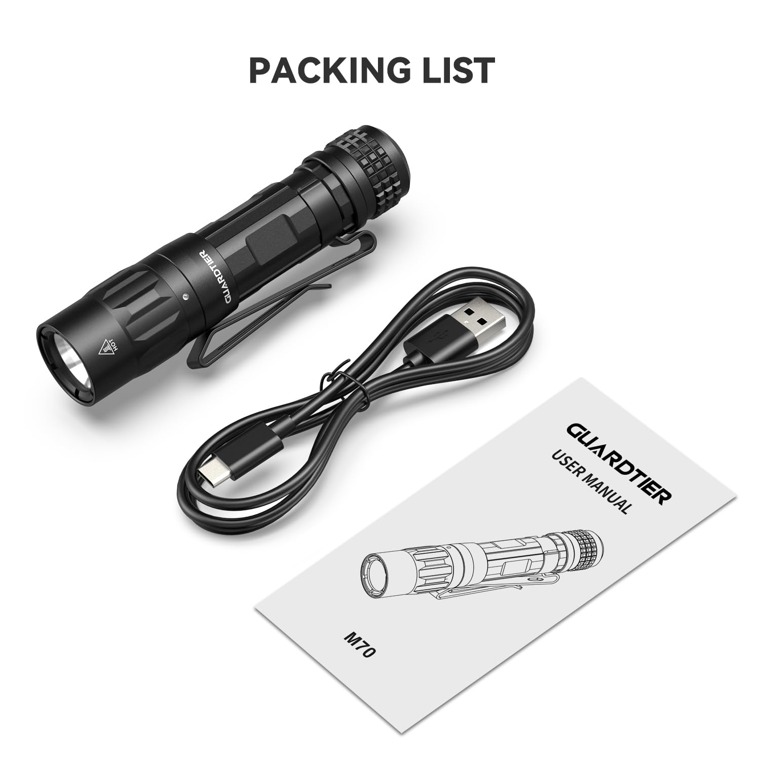 Guardtier M70 emergency-ready flashlight ready for quick response situations.