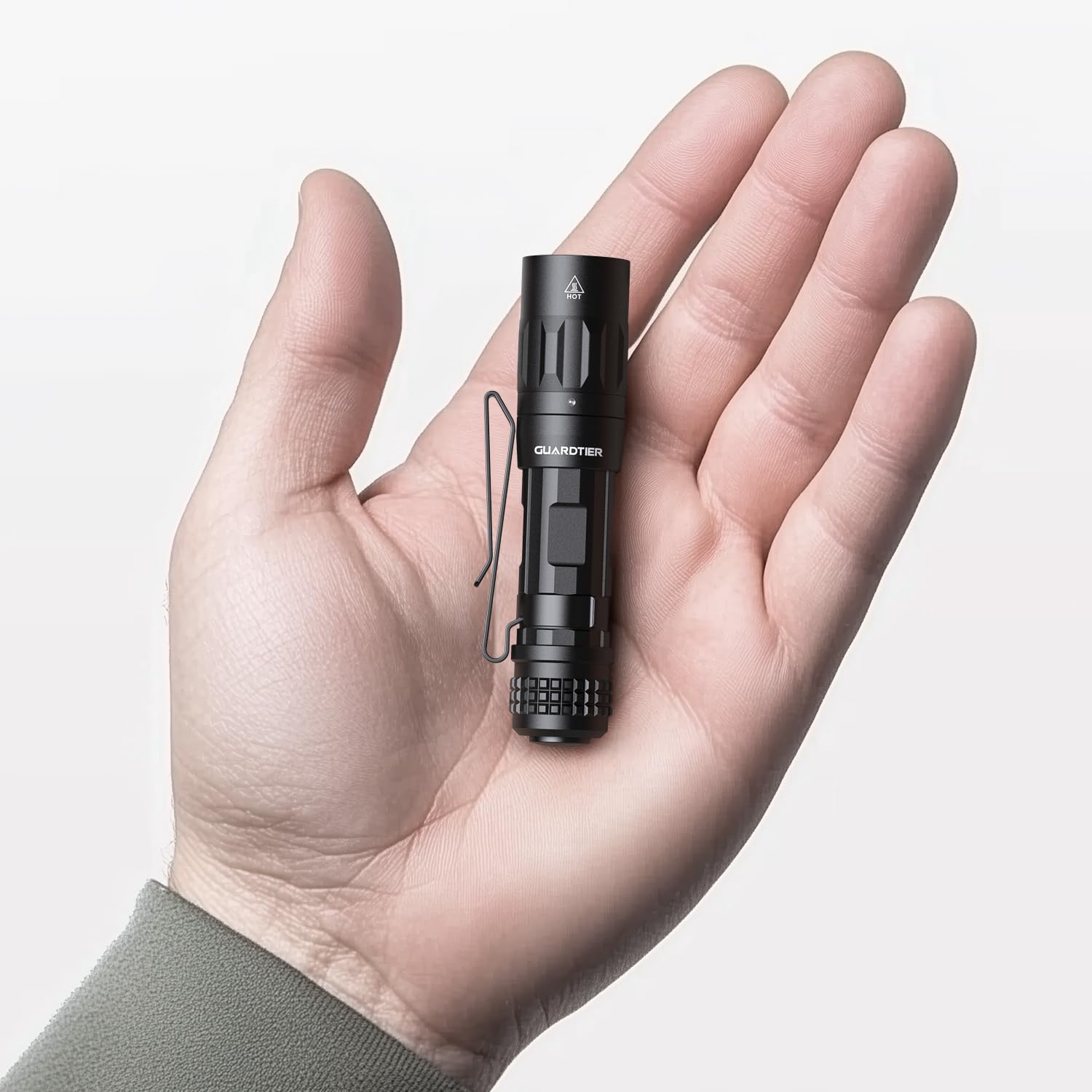 Guardtier M70 front view shows compact size with clip for easy daily carry.