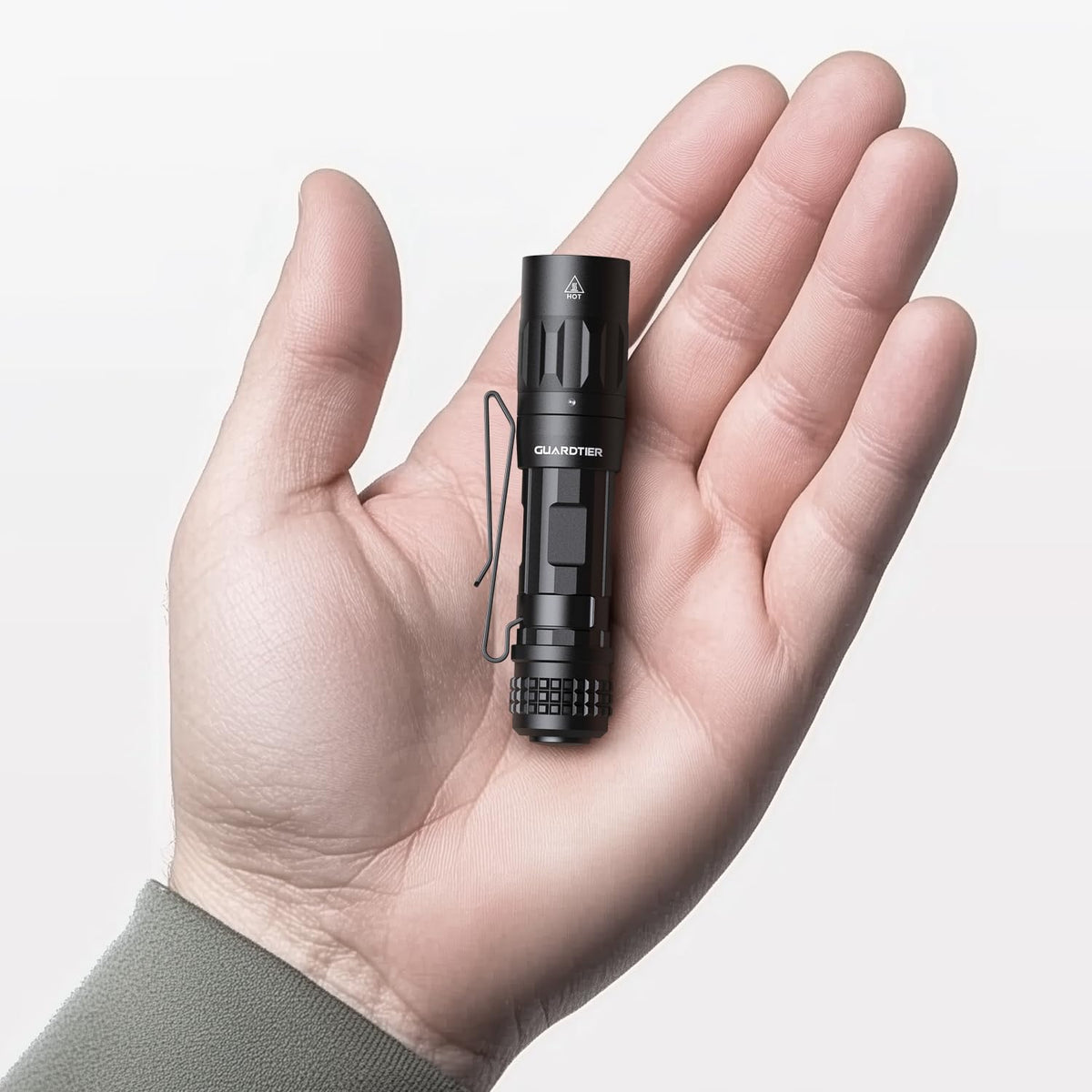 Guardtier M70 front view shows compact size with clip for easy daily carry.