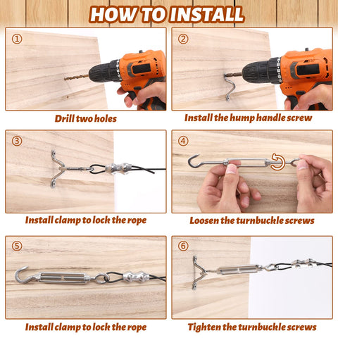 GUATTINE snap hooks and rope clamps secure wires without sag.
