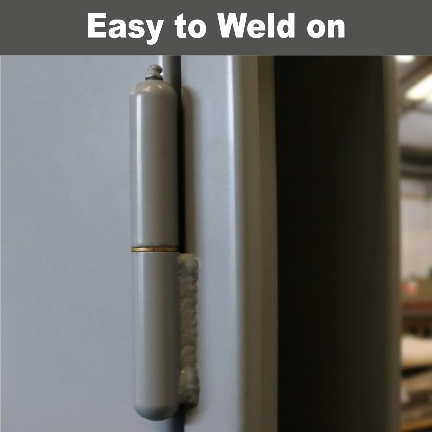 Heavy-duty weld-on base supports large gates with solid mounting.