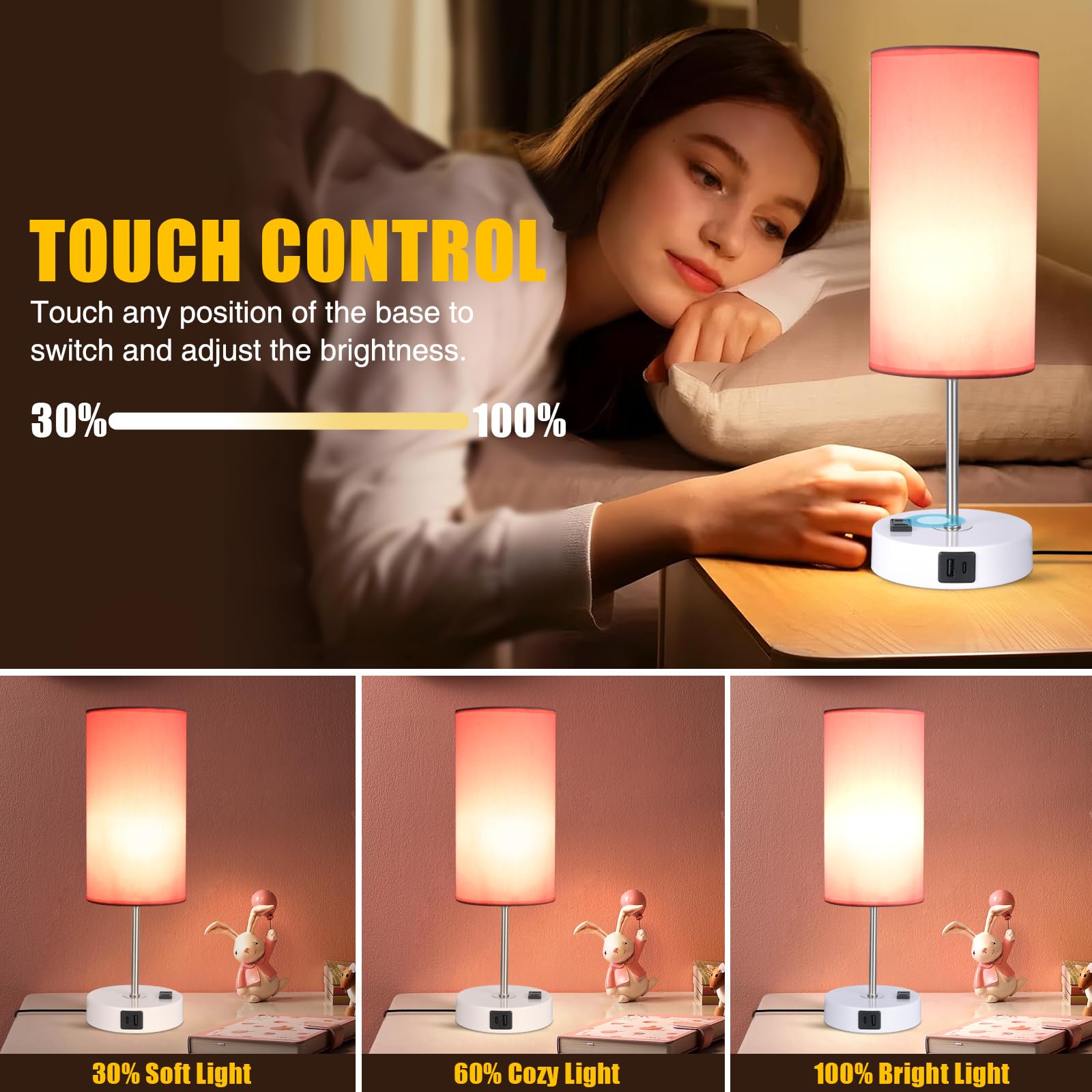 Gugsey bedside lamp for nursery provides gentle, non-glaring illumination.