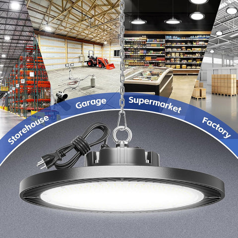 Gugsey LED high bay light with 120-degree beam for wide-area coverage.