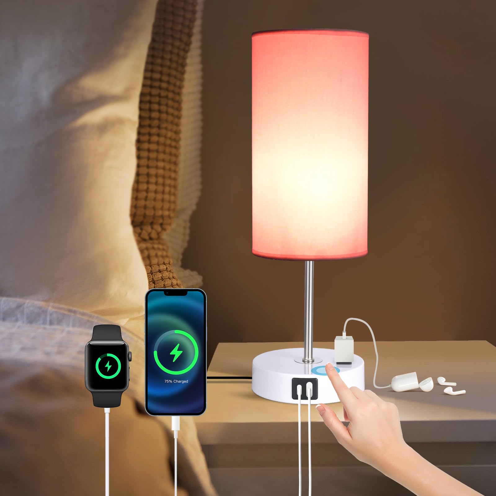 Gugsey table lamp touch-control base lets you adjust brightness instantly.