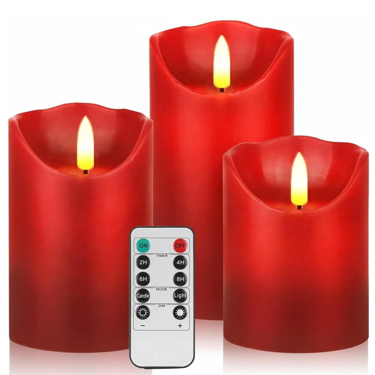 GUIFIER 3-pack red flameless candles in 4, 5, and 6 inch sizes for safe festive lighting.