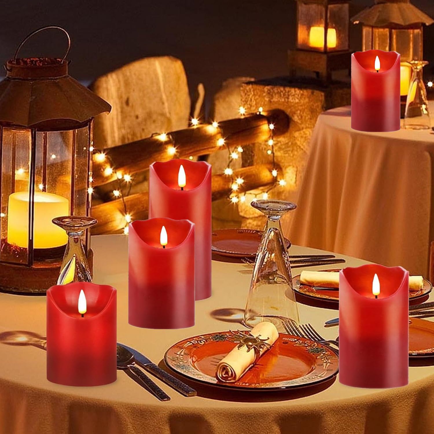 GUIFIER red decor candles enhance Christmas and party table settings.