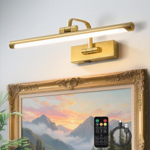 GUIMUIZ wireless picture light with remote brightens 16-inch gold wall art