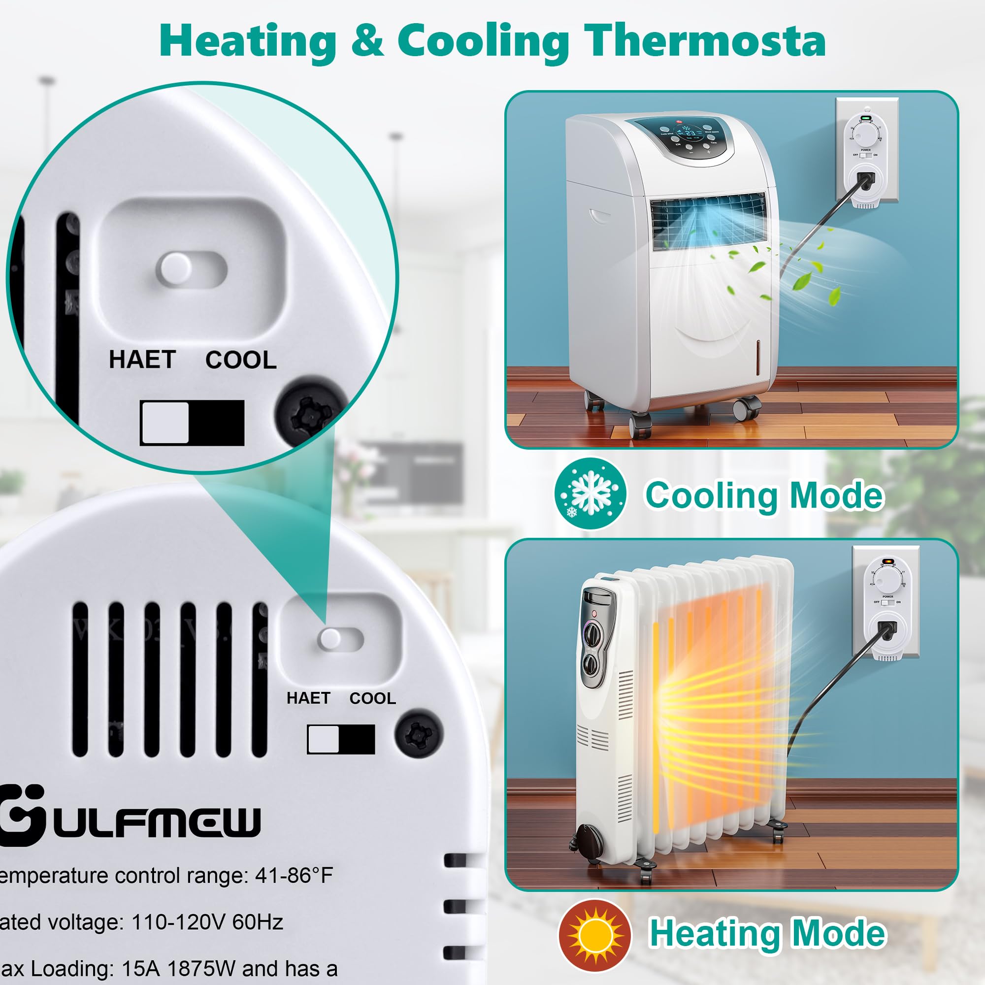 Gulfmew 3-prong thermostat plug fits standard sockets safely.