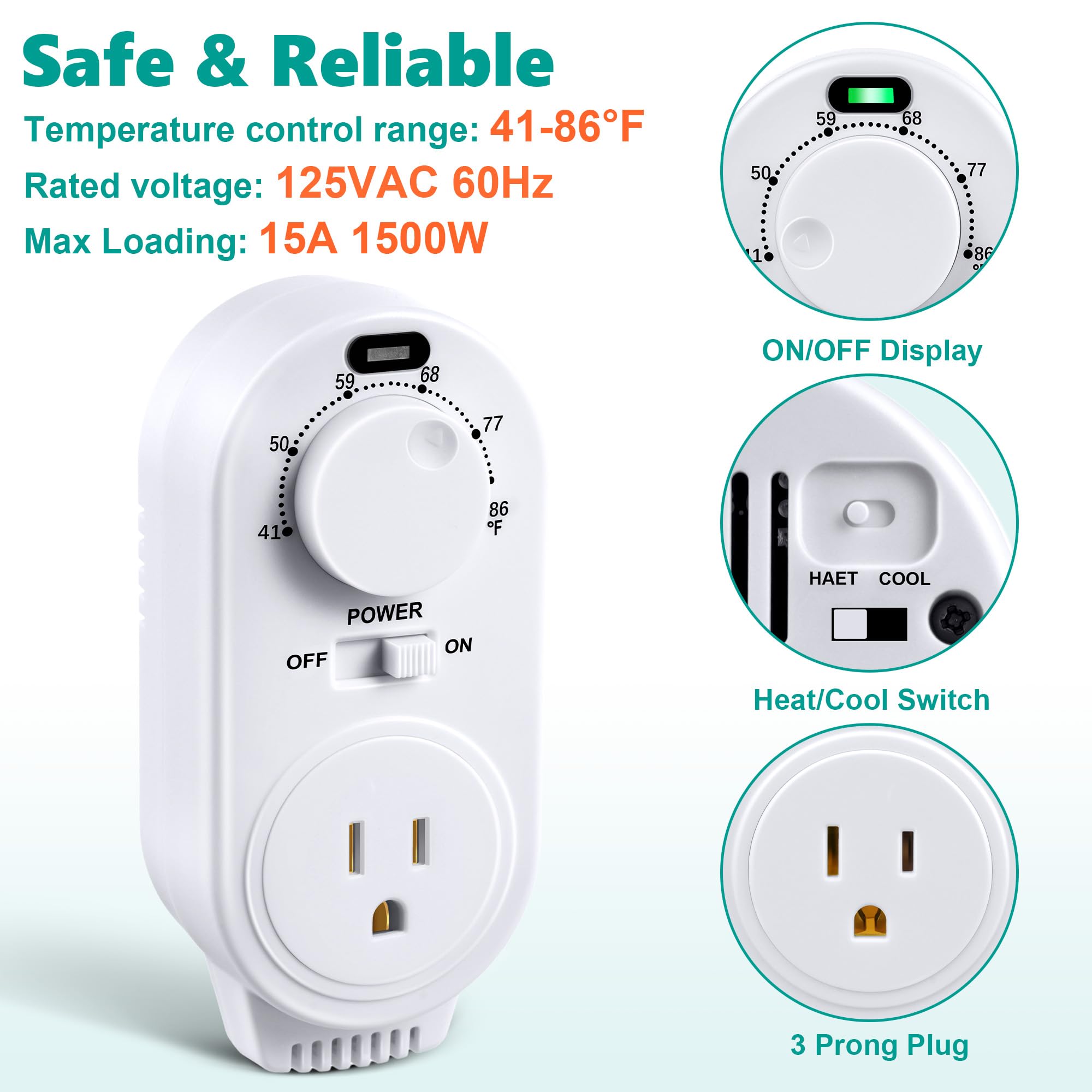 Gulfmew plug-in thermostat outlet enables quick climate adjustment.