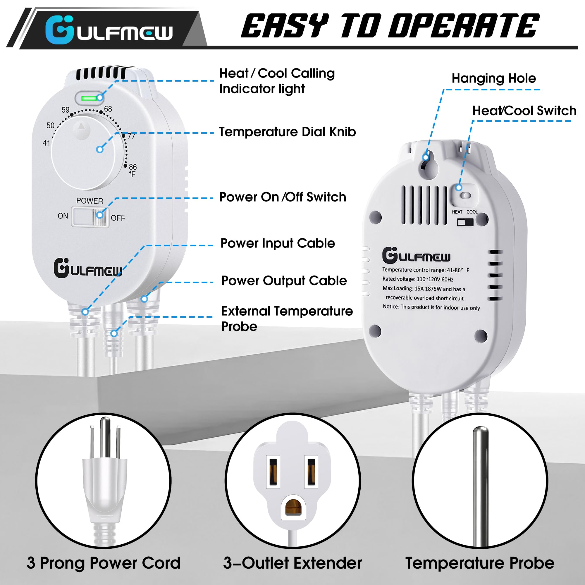Gulfmew temperature probe cord showing flexible placement capability