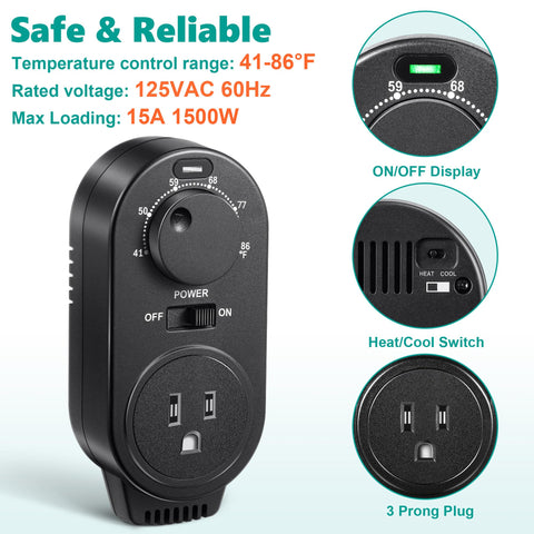Gulfmew thermostat outlet connection shows quick plug-and-play setup.