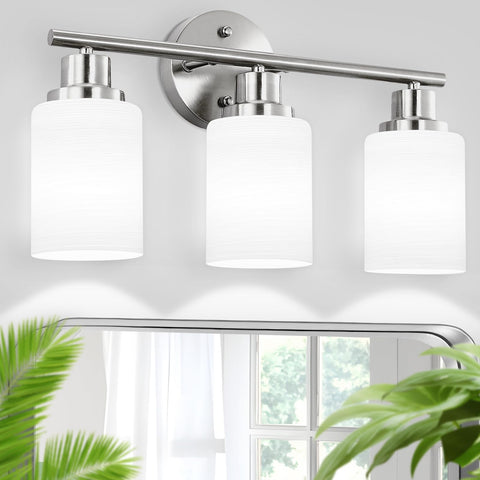 Guliaofo 3-light bathroom light with textured milky white shade for soft illumination