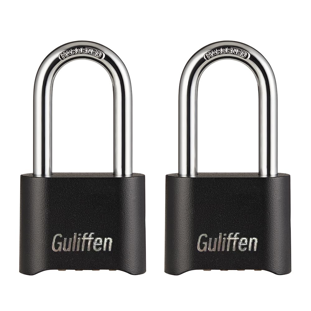 Guliffen two-pack padlocks with weatherproof zinc body for outdoor security.