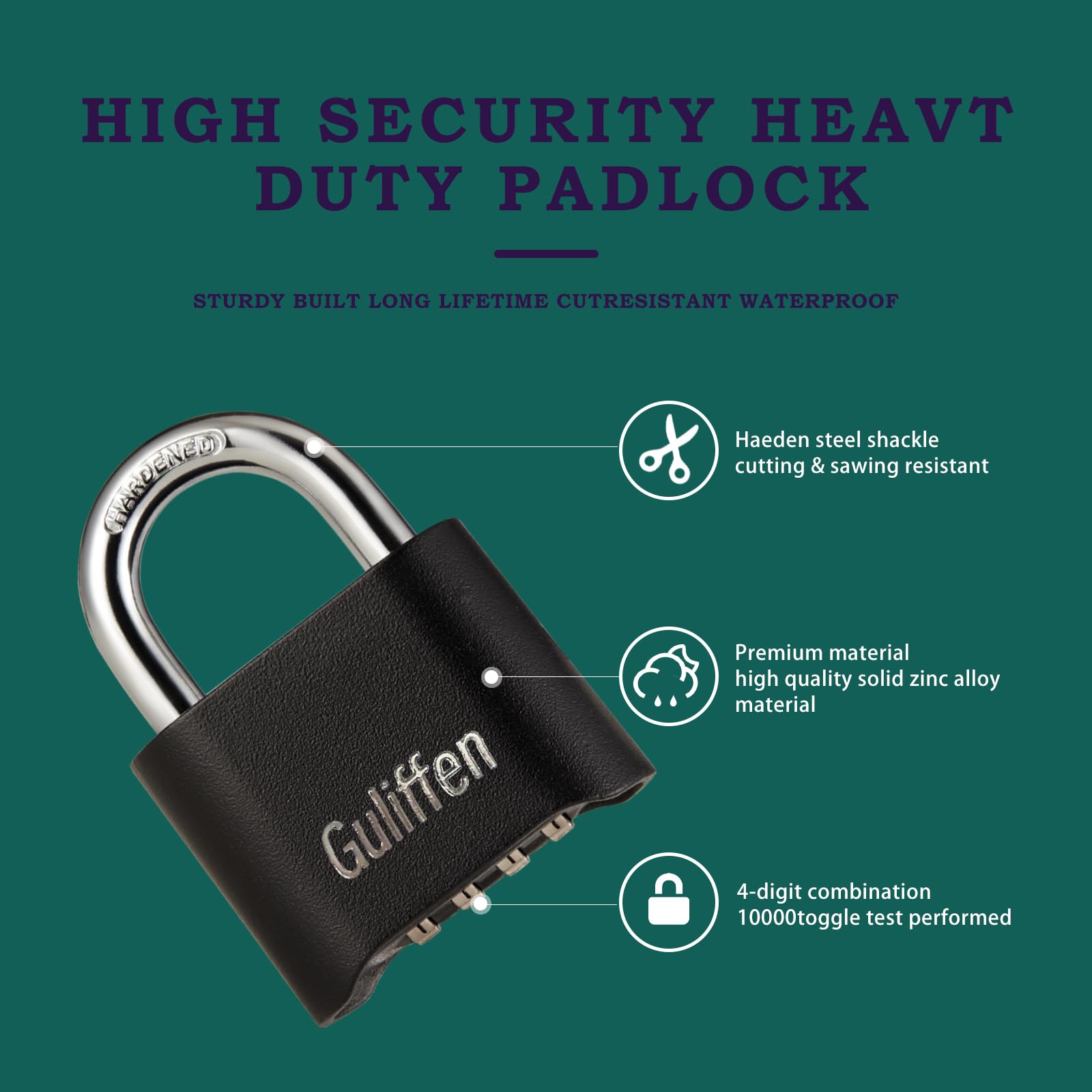 Guliffen 4-digit padlock ensuring quick, code-based outdoor access.