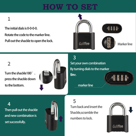 Guliffen padlock featuring hardened steel shackle for durability.