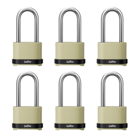 Guliffen heavy-duty outdoor padlock with long shackle for gates and sheds.