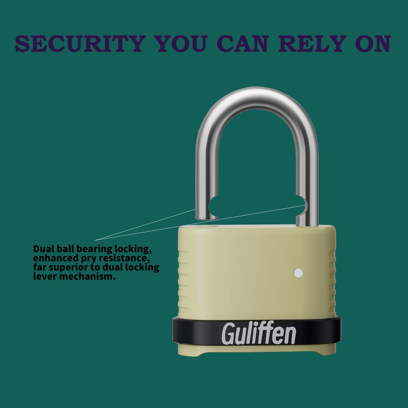 Guliffen padlock with dual ball-bearing design for anti-pry performance.