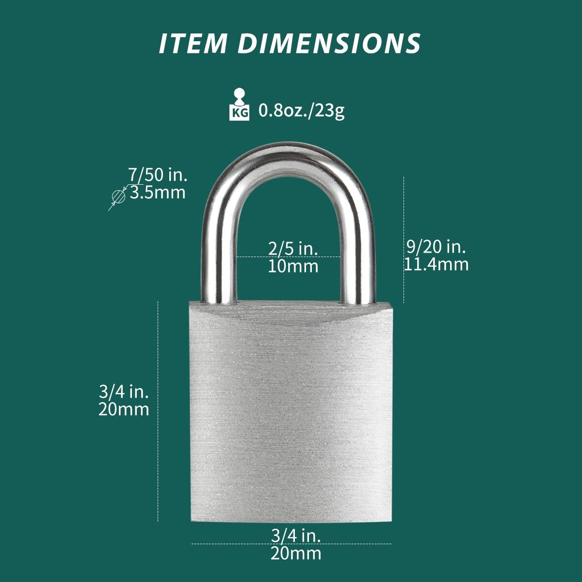 Guliffen lock shackle diameter close-up, 7/50 inch for slim, unobtrusive security.