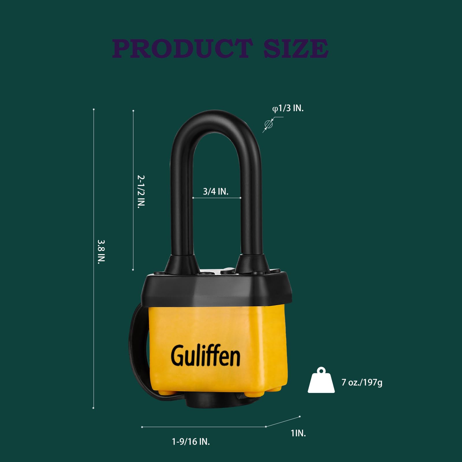 Guliffen weatherproof shell shields the padlock from moisture and dirt