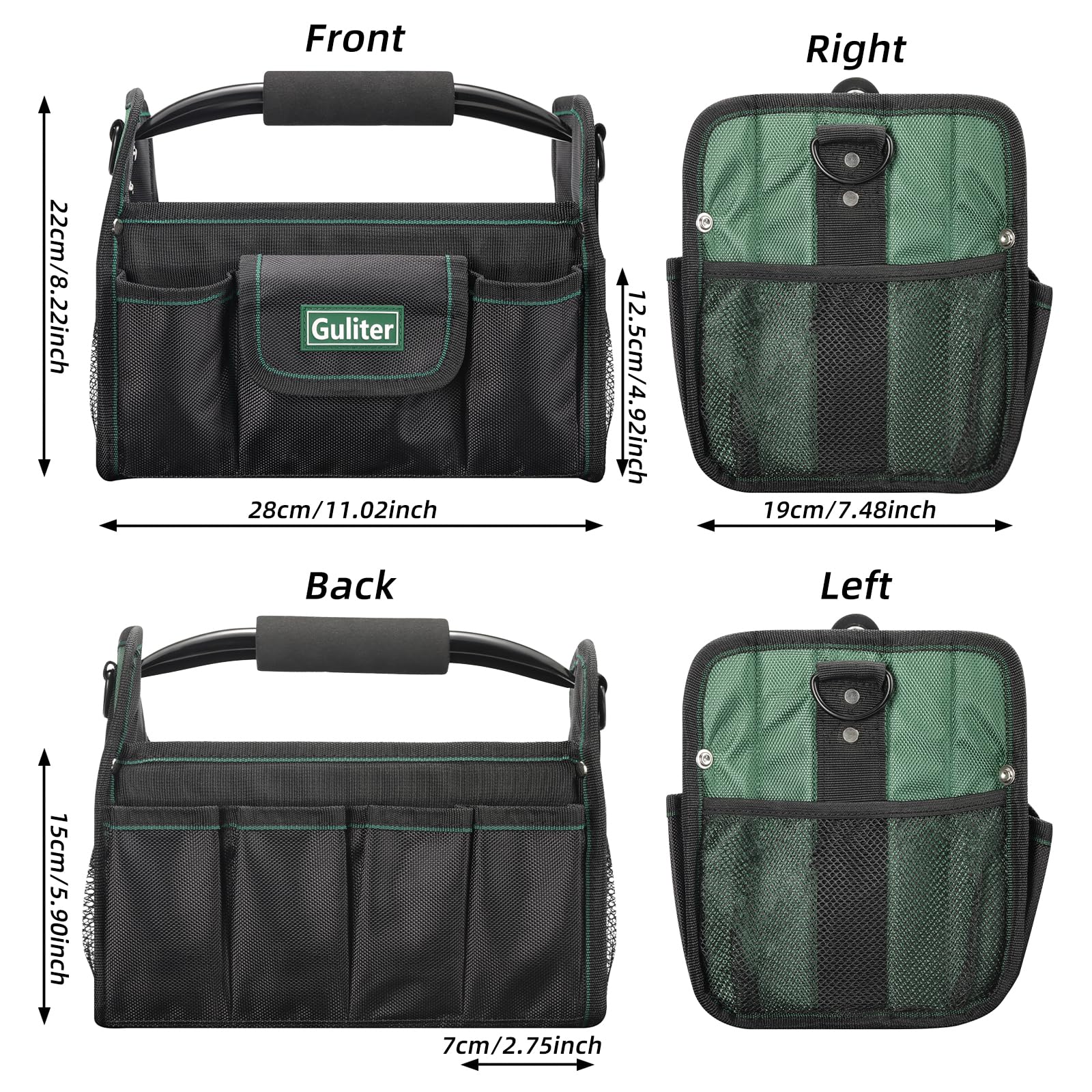 Guliter 21-pocket layout keeps tools organized for electricians, technicians, and hobbyists.