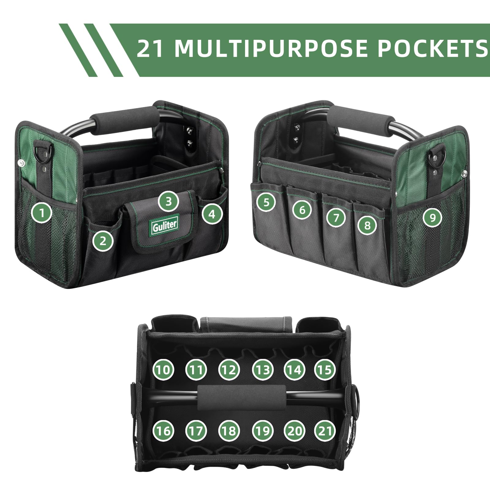 Guliter bag with removable shoulder strap offers versatile, hands-free carrying.
