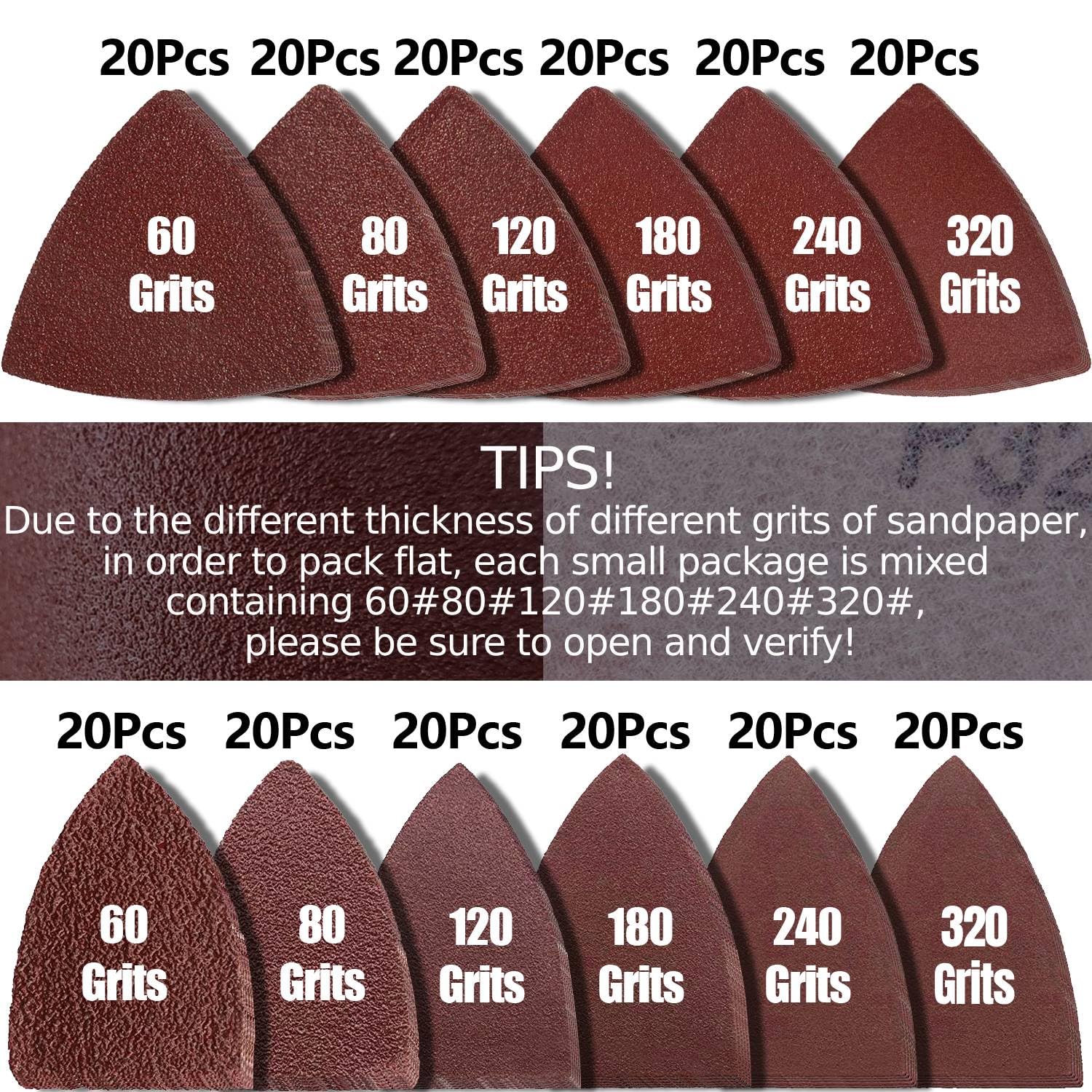 Gulrear sandpaper assortment showing grits from 60 to 320 for multiple surfaces