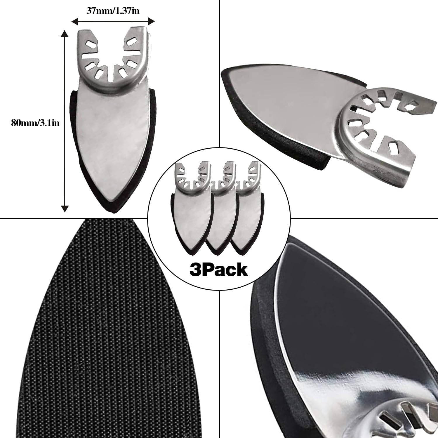 Gulrear triangle sanding pad demonstrates 80mm square shape for stable finishing