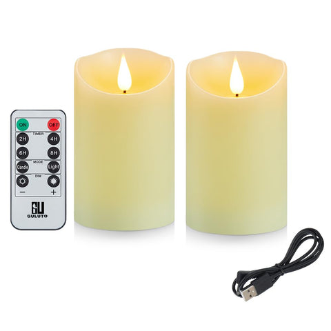 Guluto flameless ivory candles 3x4 set creating warm, safe table ambiance.