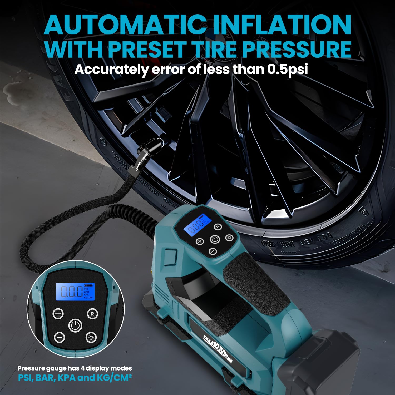 GUNOZE 12V car plug enables convenient inflations while traveling or indoors.