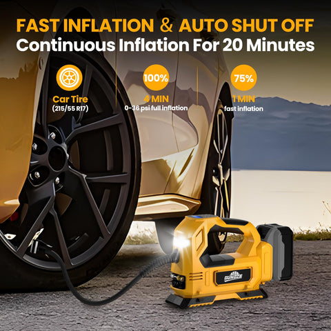GUNOZE inflator with auto preset feature stopping at target PSI