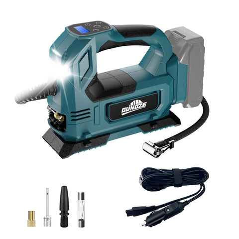 GUNOZE cordless tire inflator with Makita 18V compatibility for versatile inflations.