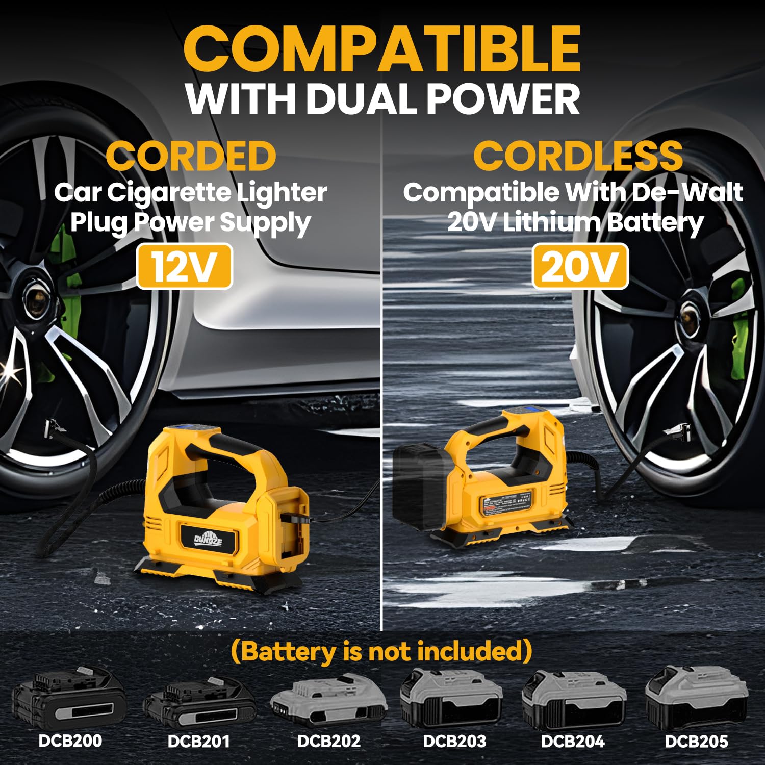 GUNOZE tire inflator with compact storage compartment for accessories
