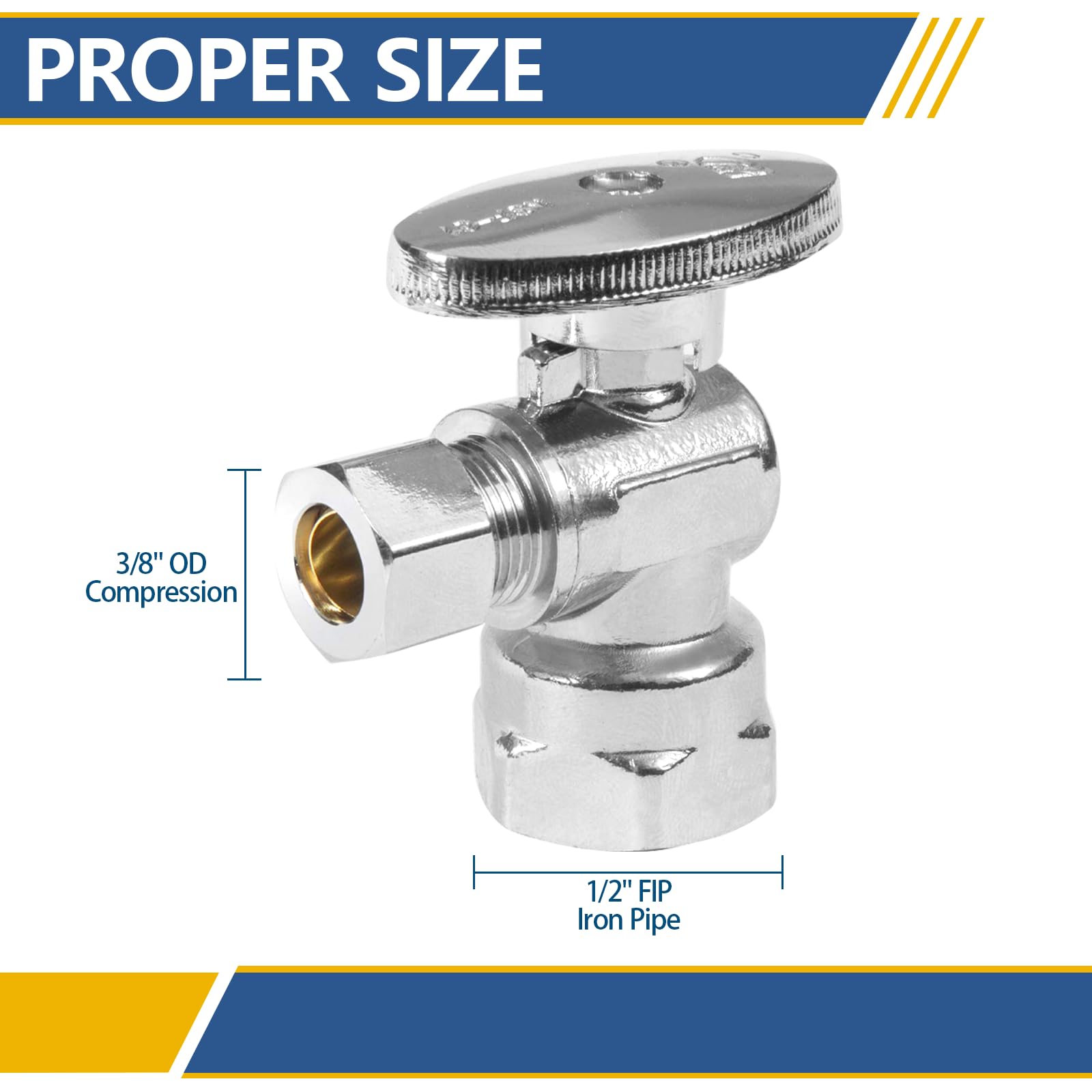 GUOFIS 3/8-inch compression outlet angle valve for quick bathroom and kitchen connections.