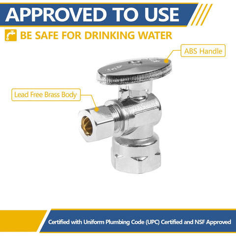 GUOFIS 10-pack chrome angle stop valves for multiple fixtures.