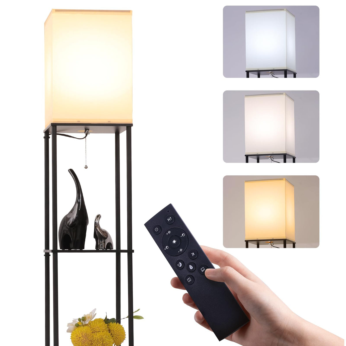Gupuzm floor lamp with 3-tier shelves for organized storage and display.