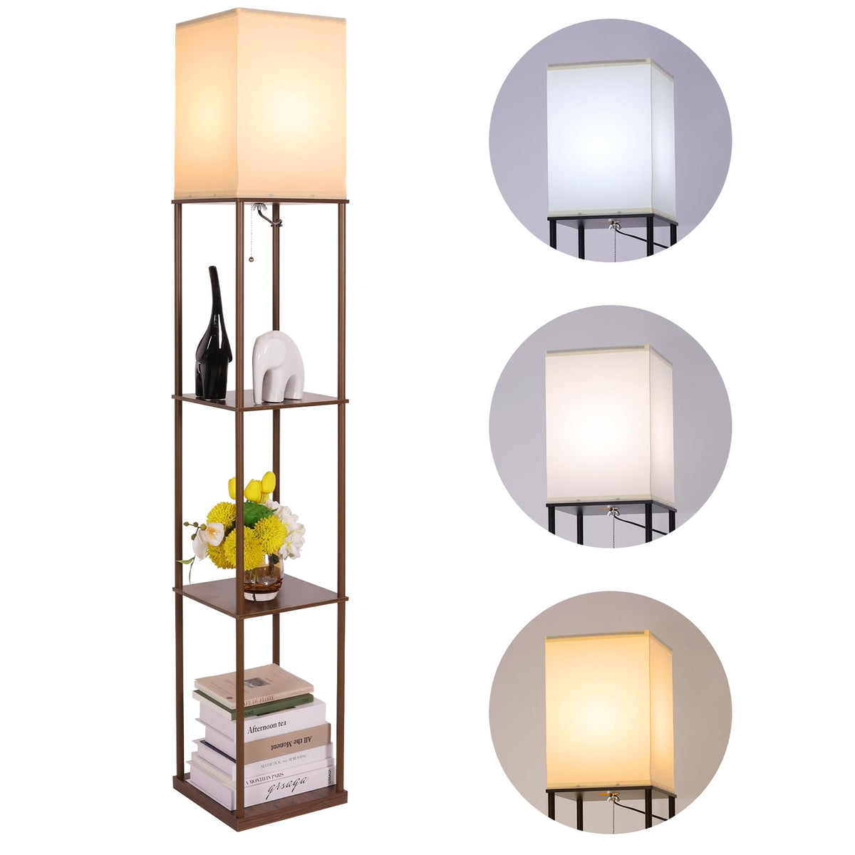 Gupuzm floor lamp with shelves provides sturdy base storage and cozy illumination.